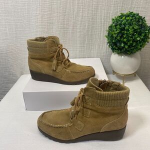 Lands’ End Tan Suede Wedge Ankle Booties Women’s Size 5 Tan Lace up
